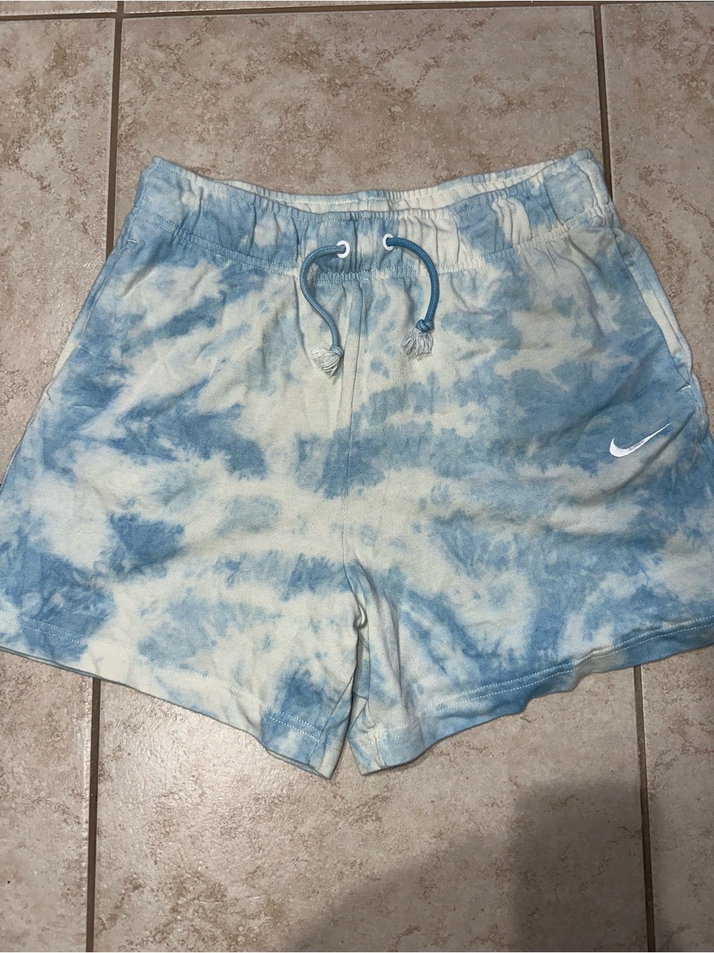 Nike Sportswear Blue White Tie Dye Fleece Lounge Shorts Women’s Medium
